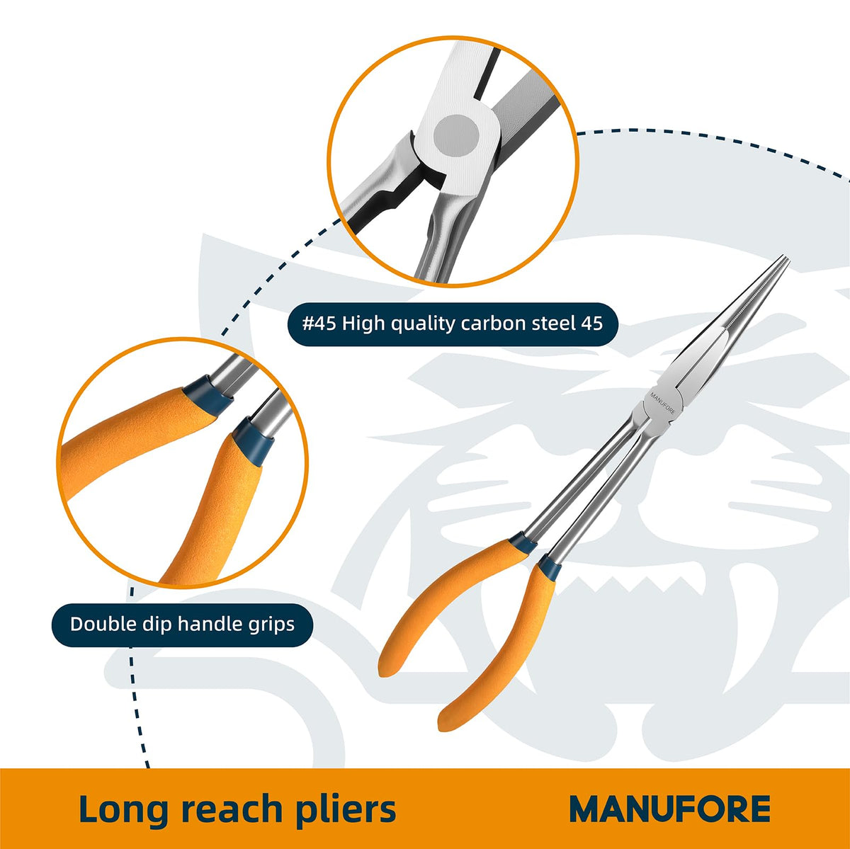 MANUFORE 5-Piece 11-Inch Long Reach Needle Nose Pliers Set for Tight Spaces