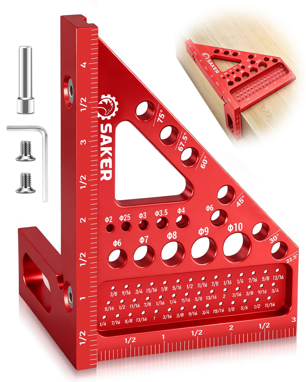 Saker 3D Multi-Angle Measuring Square Tool, Aluminum Alloy Carpenter Square