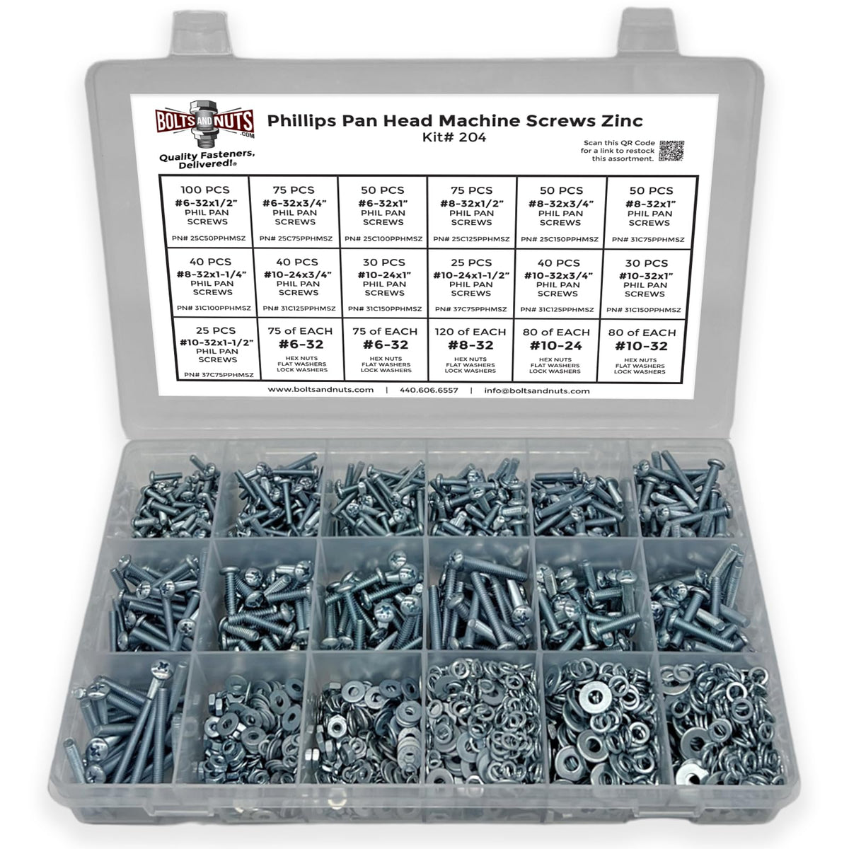 Phillips Pan Head Machine Screws Bolts Nuts Washers Assortment Kit - 1921 Pcs!