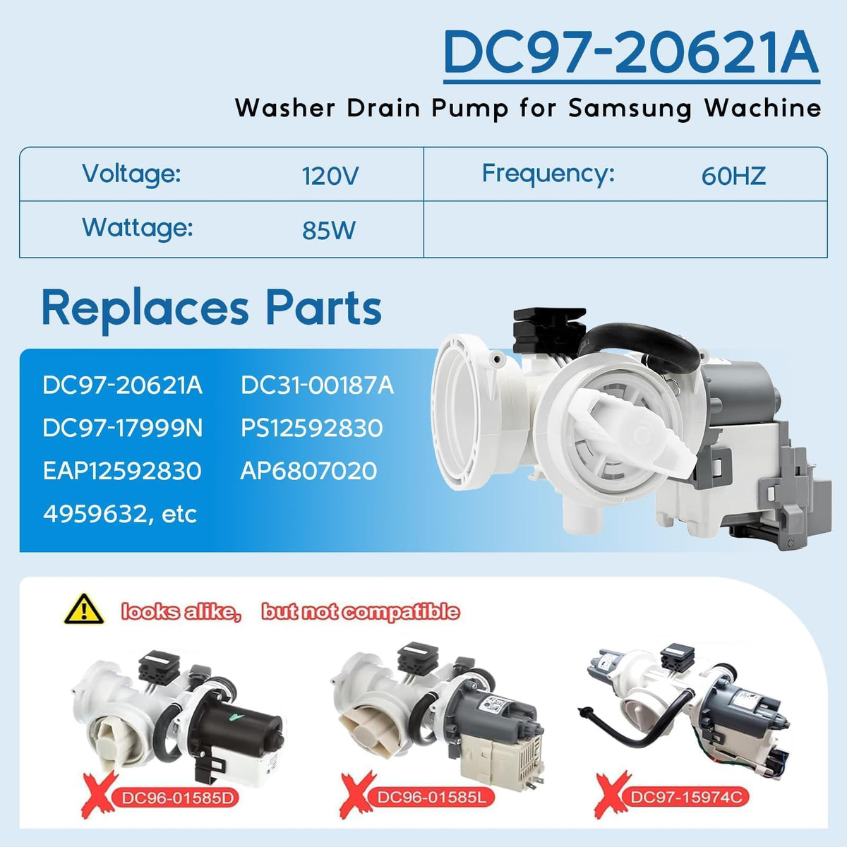 OEM DC97-20621A DC97-20621C Washer Drain Pump Assembly for Samsung