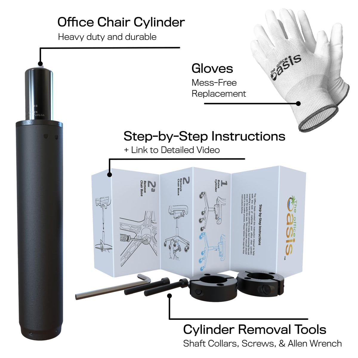 Office Chair Cylinder Replacement with Removal Tool (As Seen On PBS) - Heavy Duty Pneumatic Gas Lift Piston for Desk Chairs and Gaming Chairs - Universal Fit