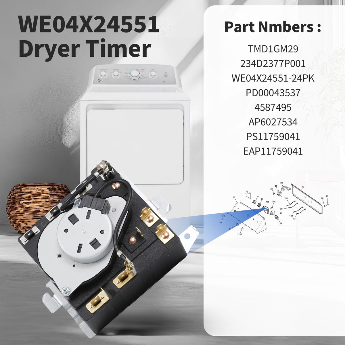 WE04X24551 234D2377P001 Timer Compatible with GTD45EASJ2WS GTD45GASJ1WS