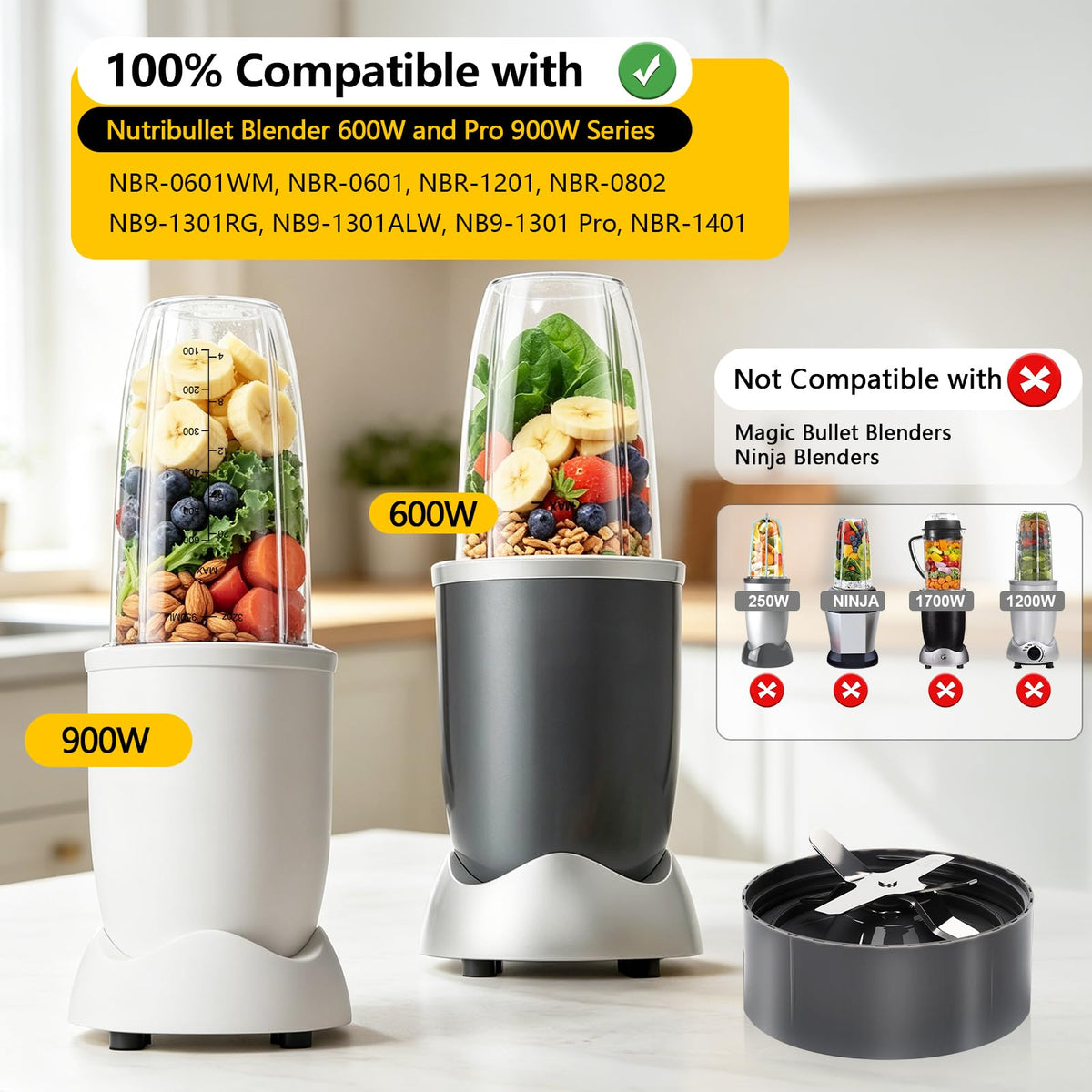 Nutribullet Blender Cups & Blade Replacement Set, 32oz & 24oz Nutribullet Cup with LidTo-Go Lid and Lip Ring, Replacement Parts for Nutri Bullet Blenders 600w & Pro 900w Accessories 6 PCS