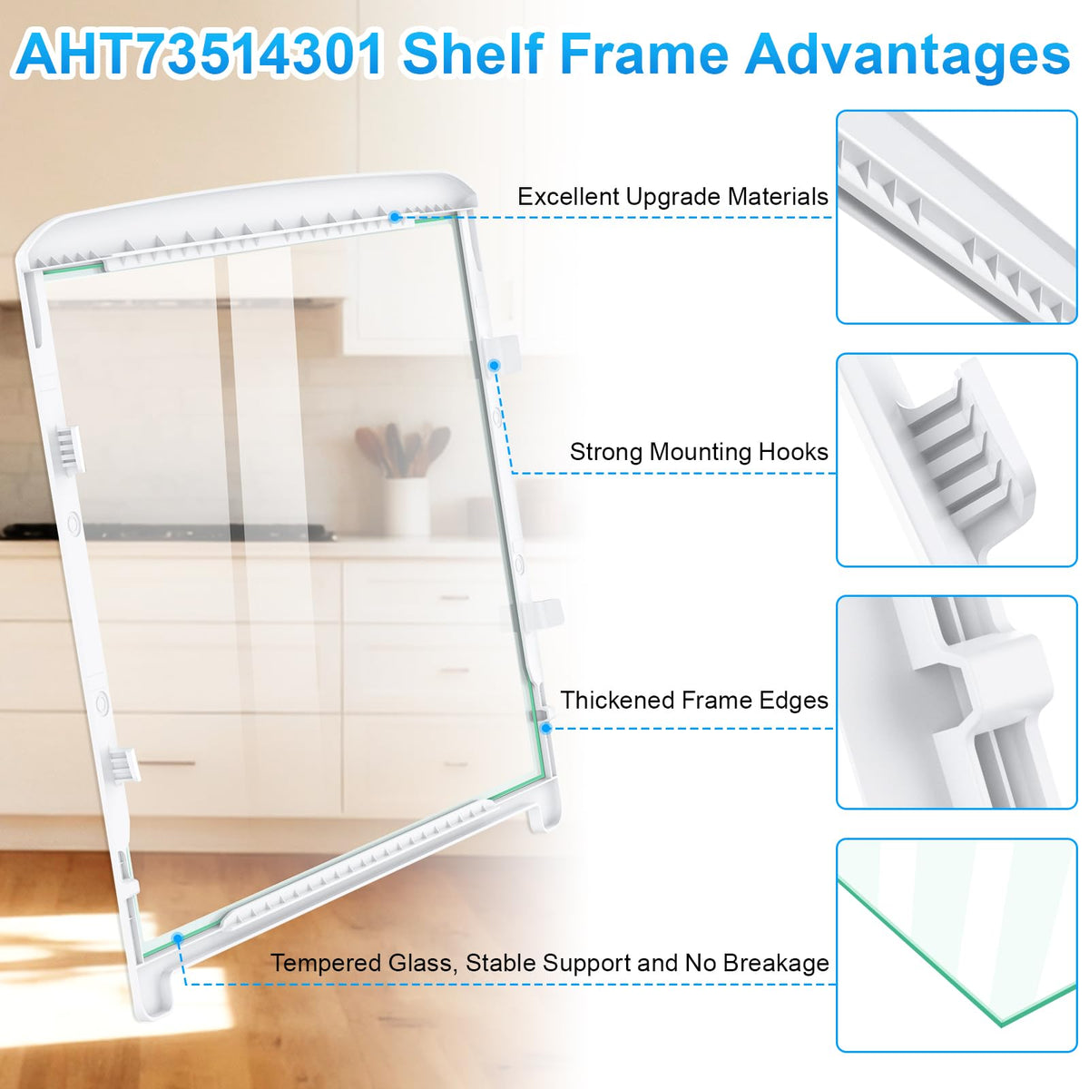 UPGRADED AHT73514301 Glass Shelf Compatible with LG Refrigerator Glass Shelf PS7788910 Kenmore LG Refrigerator Shelf Replacement LTCS20030S LTCS20020S LTCS20220B LTCS20020W LTCS20220S LG Fridge Shelf