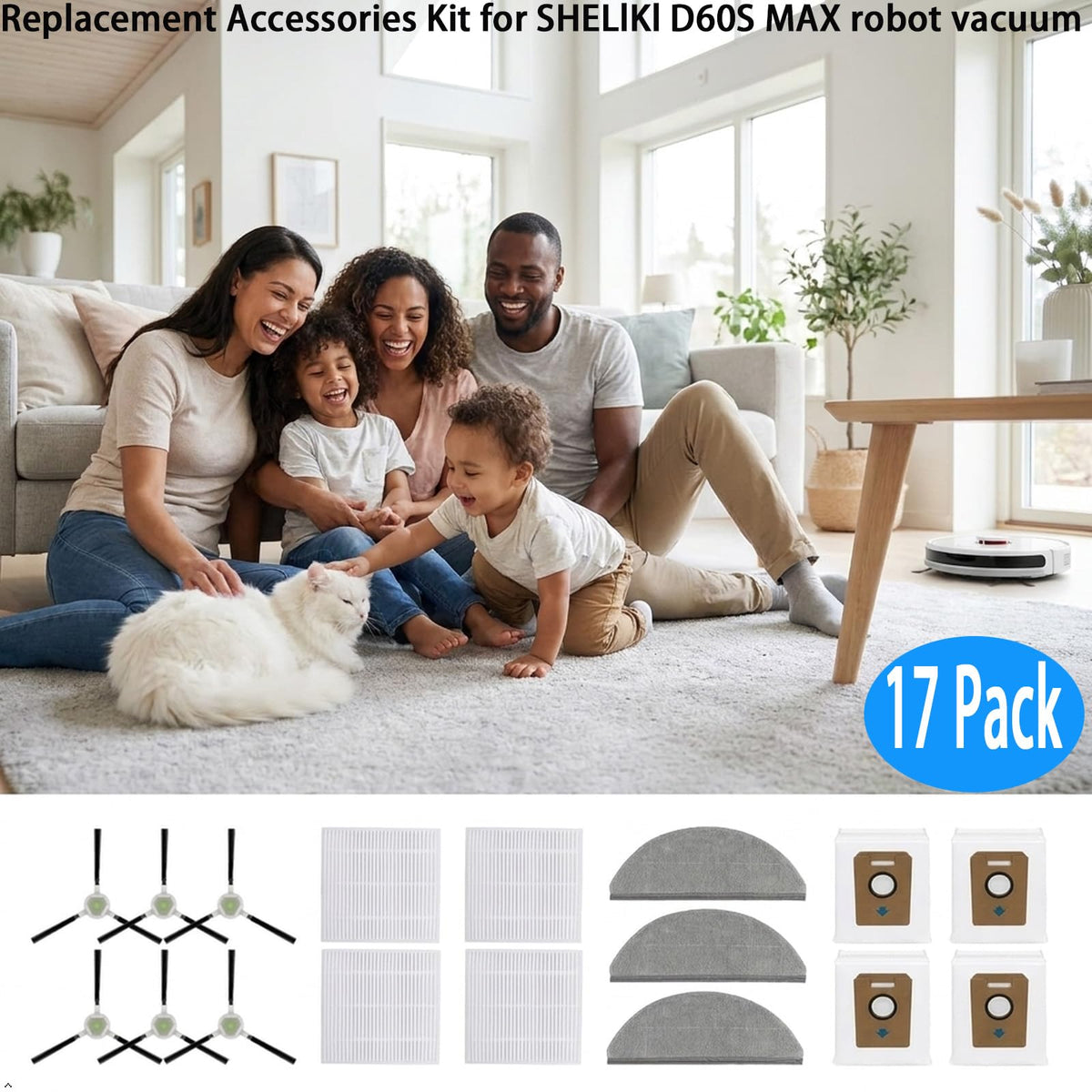 D60S MAX Replacement Accessories Kit for SHELlKl D60S MAX robot vacuum：
