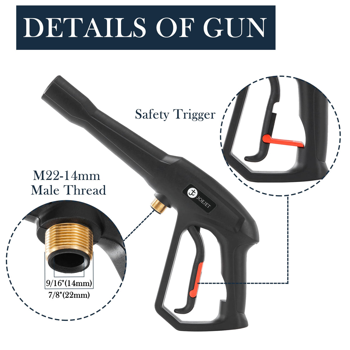 JOEJET Pressure Washer Replacement Gun with Jet Wand and 5 Nozzle Tips