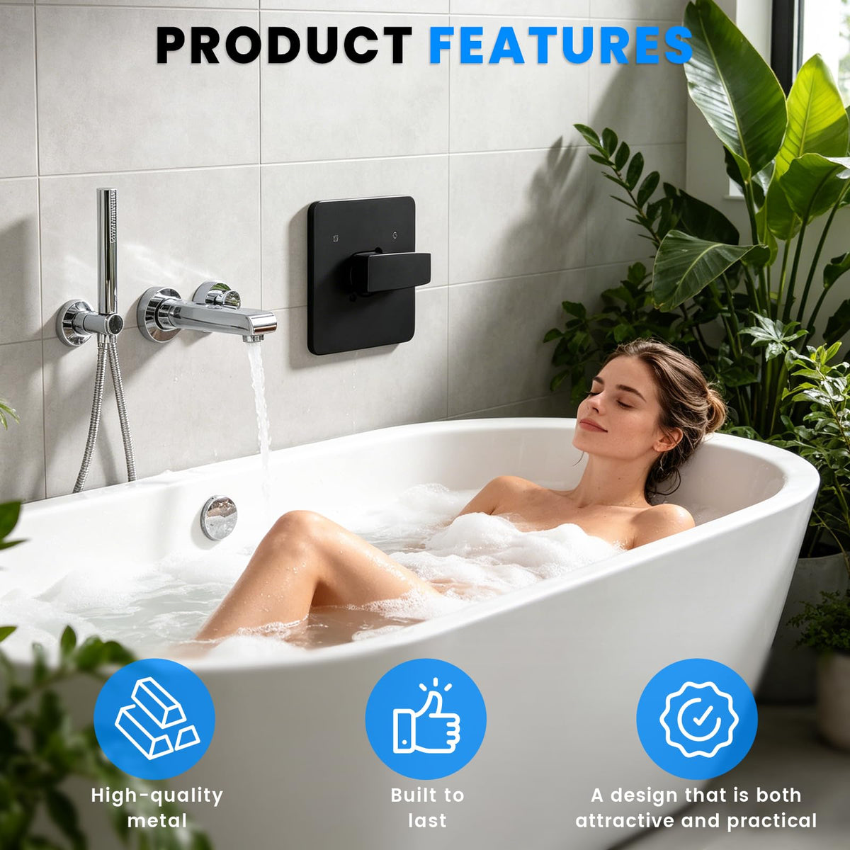 Replacement for Delta 13/14 Series Shower Valve Trim Kit, Matte Black Shower Valve Handle for Delta R10000 Valve (Valve Not Included)