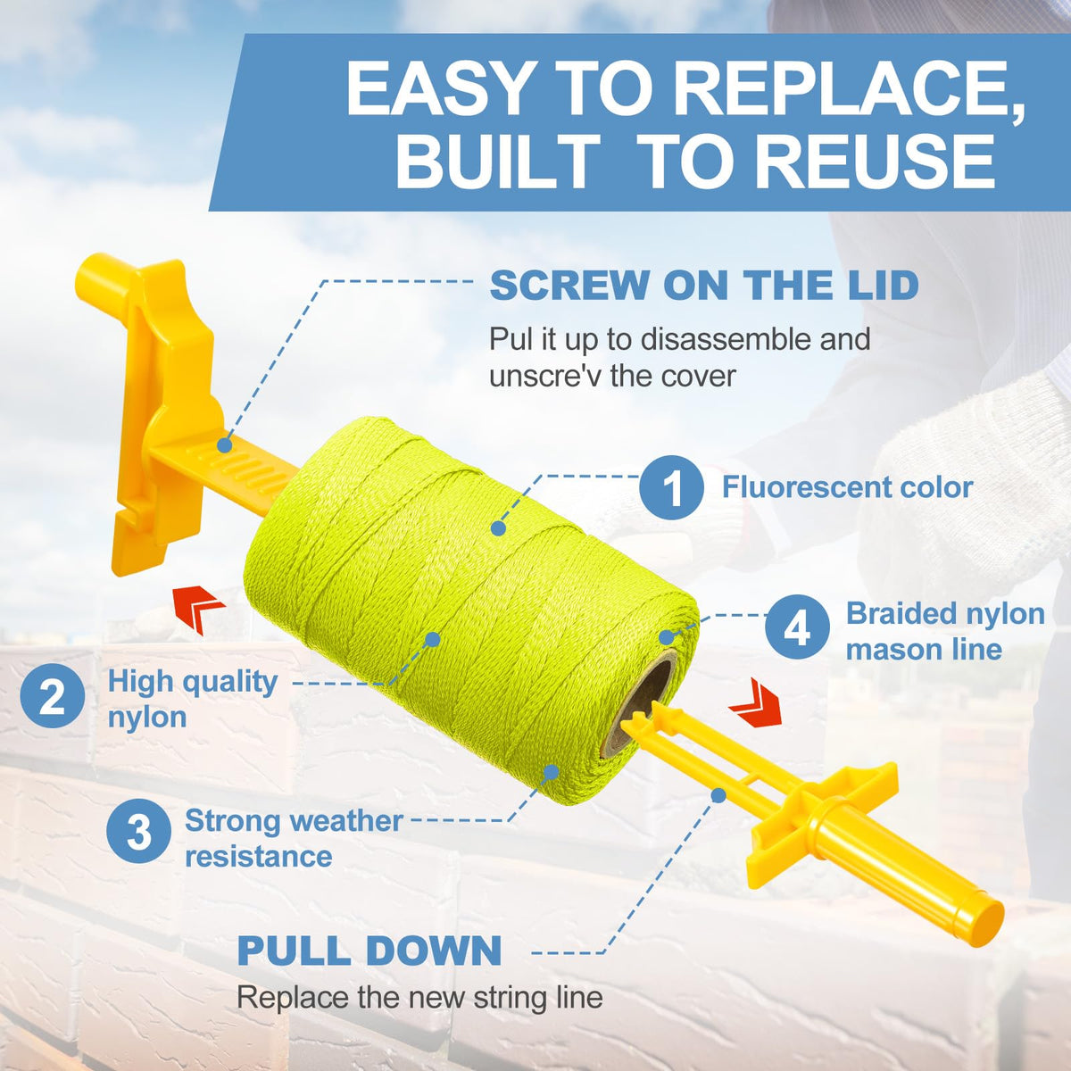 Amylove 3 Rolls Mason Line String, #18 500 ft Per Roll, Fluorescent Yellow