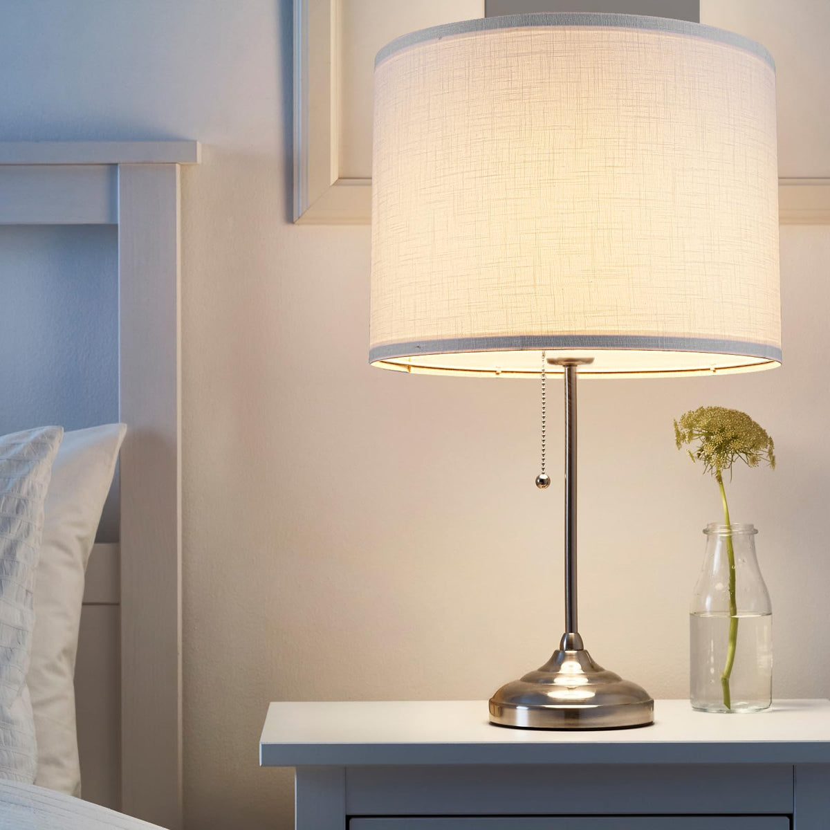 White Lamp shade, Drum Lamp Shade for Table Lamps Floor Lamp, 13" Top X 13" Bottom X 10" High White Large Line Fabric Lamp Shade, Easy Assembly Replacement Lampshade