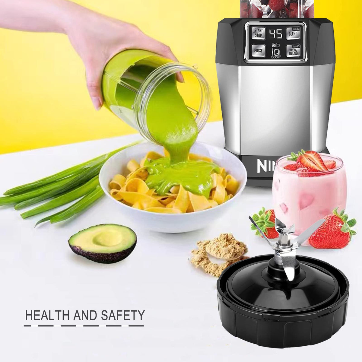 7 Fins Blender Blade Compatible with Ninja Blender Blade Replacement, Ninja Blender Lid Accessories for Auto iQ BL682-30 BL642-30 BL450-30 BL482-30 BL687CO-30 BL450-30 BL642-30 BL482-30 BL682-30 ect