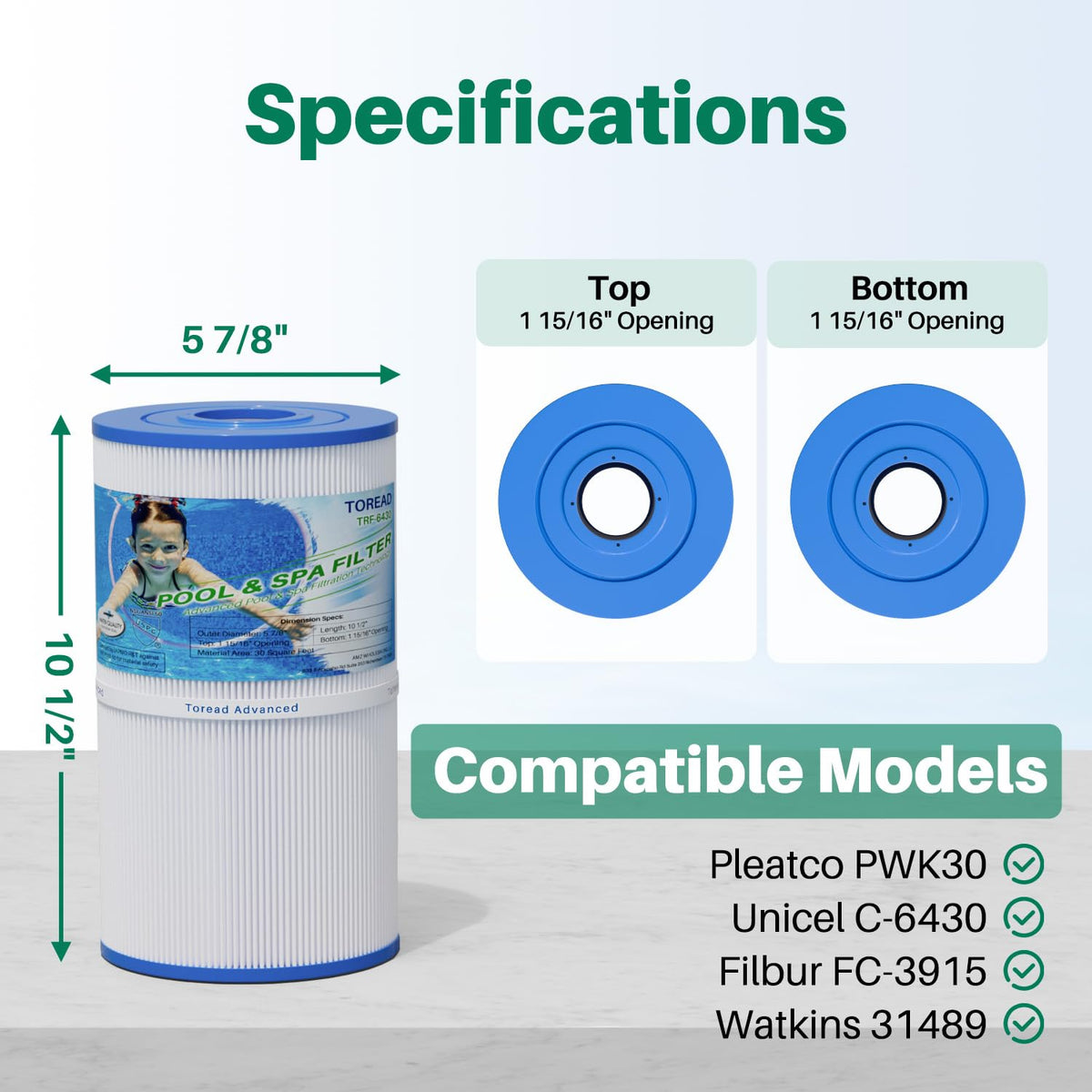 TOREAD Watkins 31489 Spa Filter Replaces Pleatco PWK30, Unicel C-6430