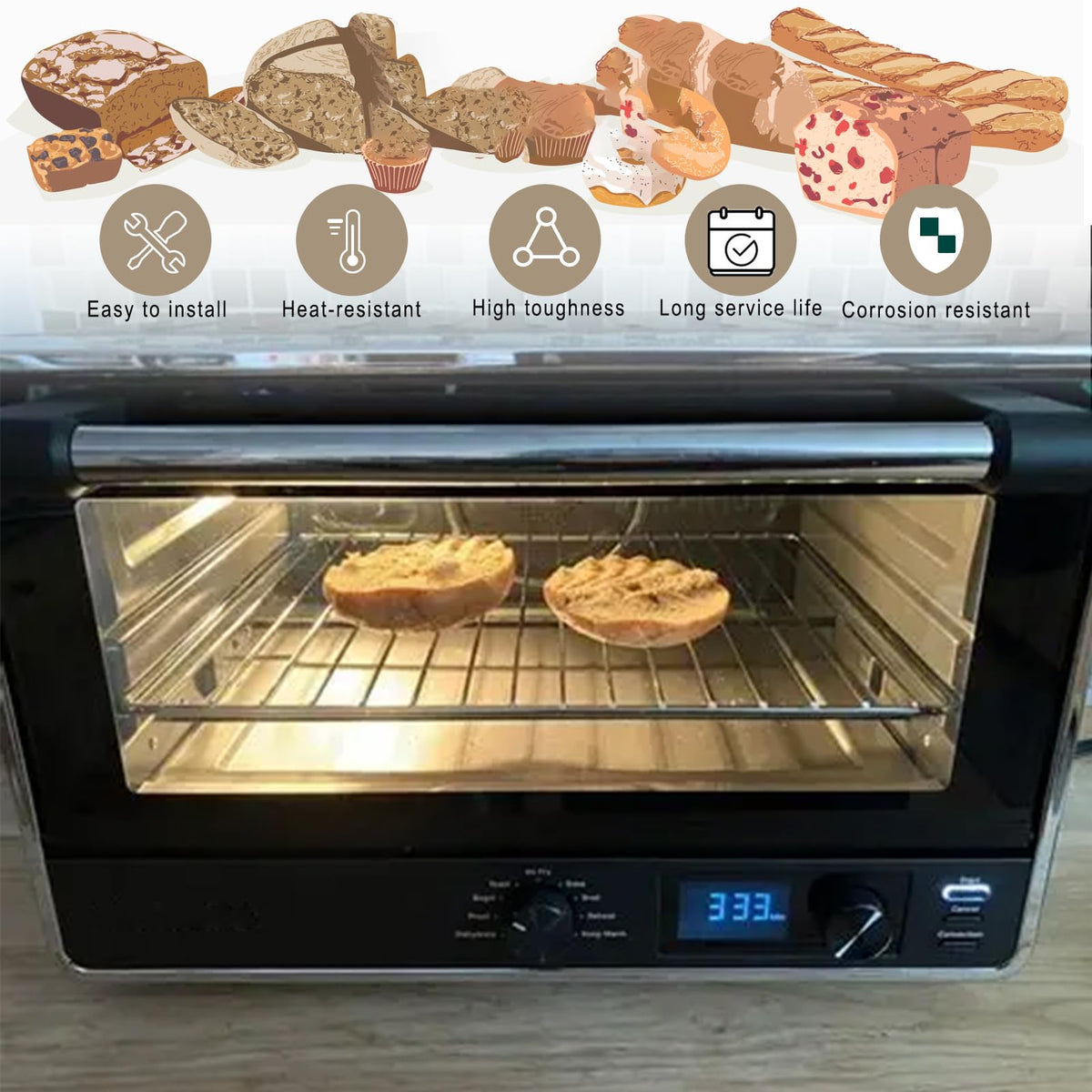 Upgraded KCO124 KCO124BM Oven Rack Replacement Parts for Kitchenaid Digital Air Fry Countertop 304 Stainless Steel Cooling Rack 14.2" x 12" Wire Rack Shelf Kitchen-aid Toaster Oven Air Fryer Rack