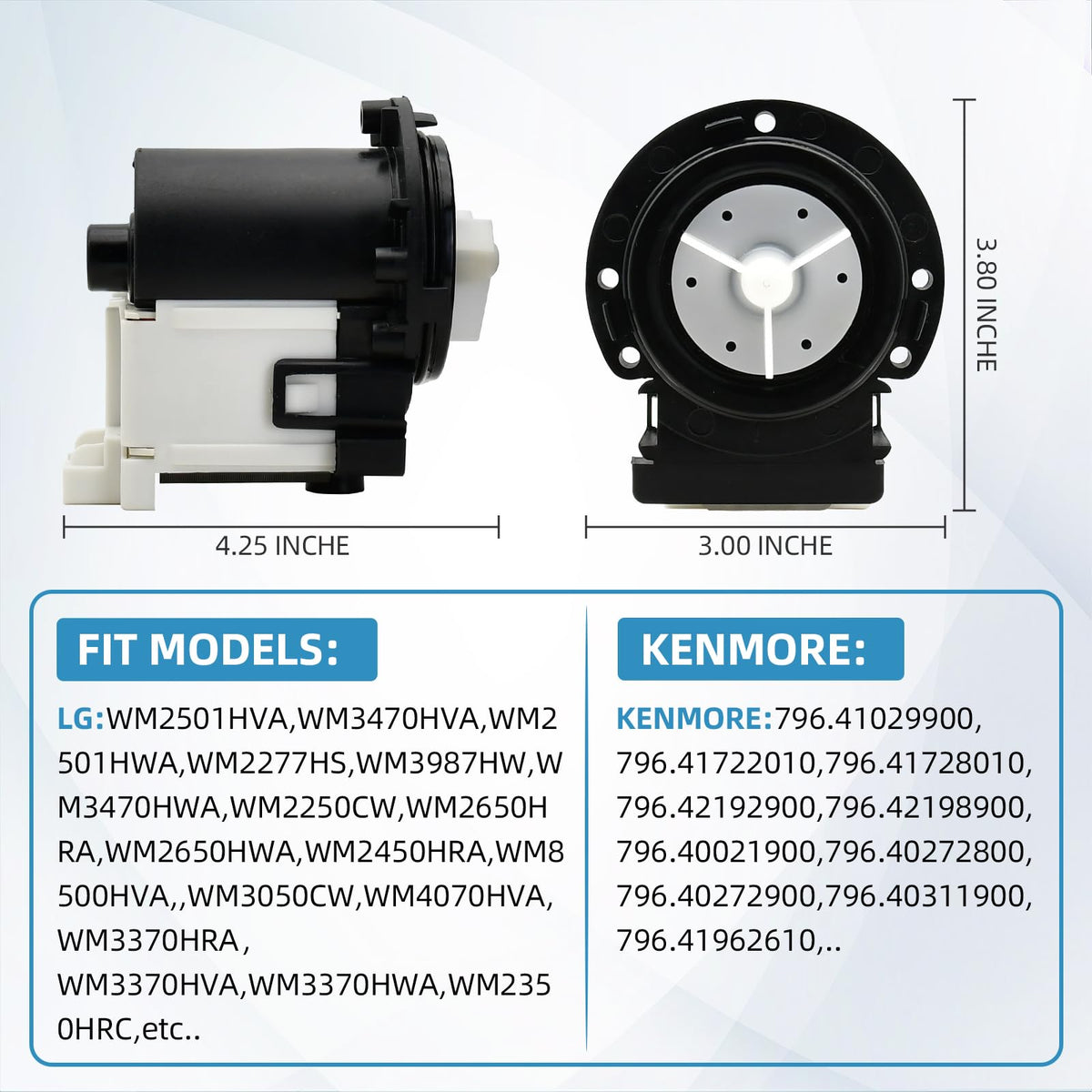LG 4681EA2001T Washer Drain Pump Motor Replacement for OEM Kenmore & LG, 4681EA1007G 4681EA1007D AP5328388, Fits WM2101HW WM3270CW WM3431HS WM3770HVA Washing Machines, High-Density Silicon Steel Sheet