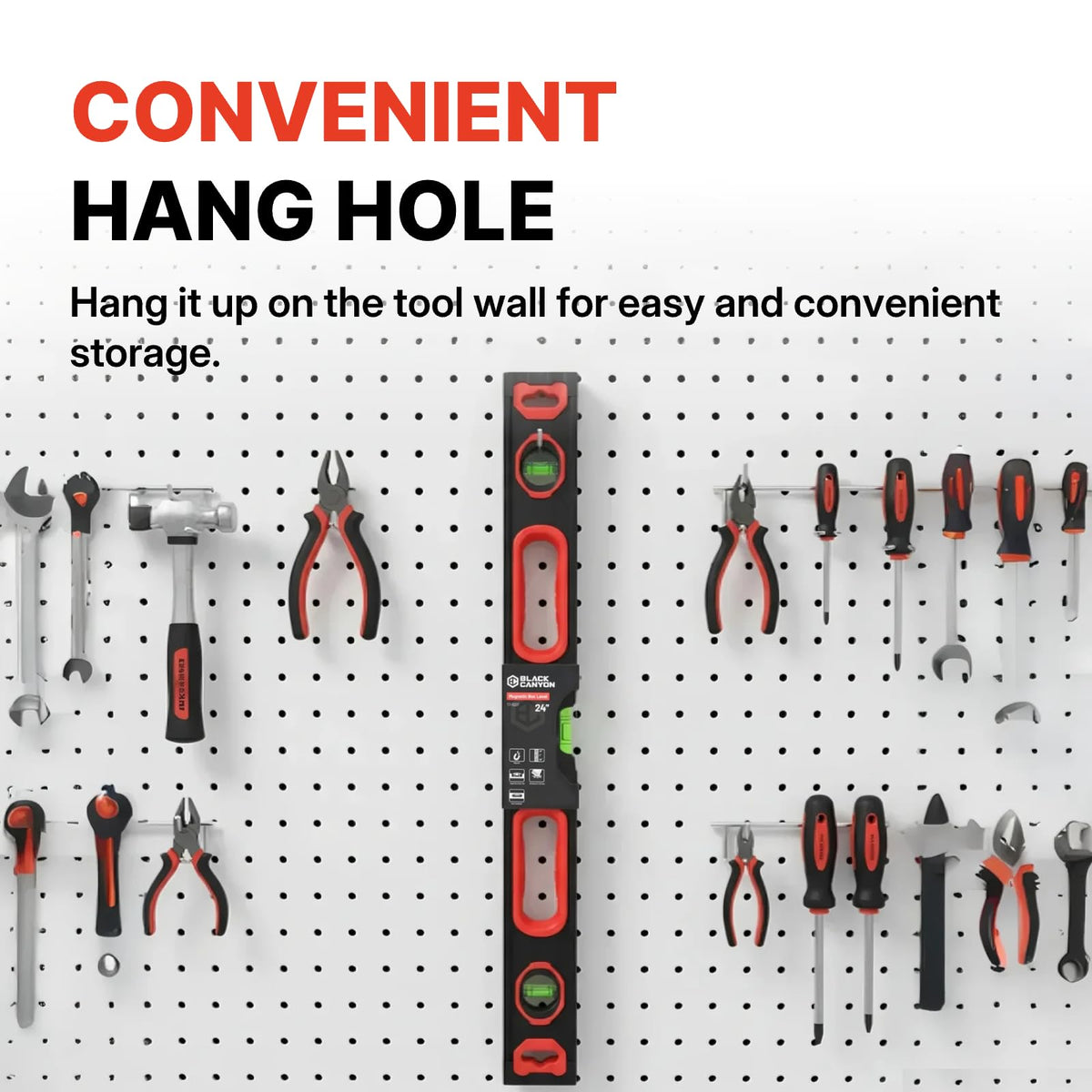 Black Canyon 24" Box Level, 2 FT Level w/Magnetic Base, Vertical and Horizontal Measurement, Aluminum, Plastic Frame, Hang Hole, Vial Types, Suits Construction