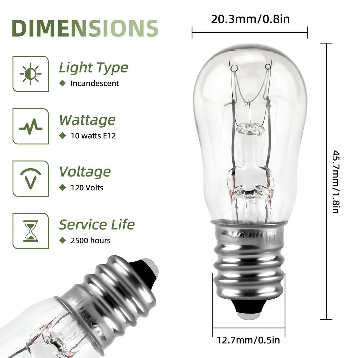 2 Pack E12 Dryer Drum Light Bulb Replacement WE05X20431, 10W, 120V
