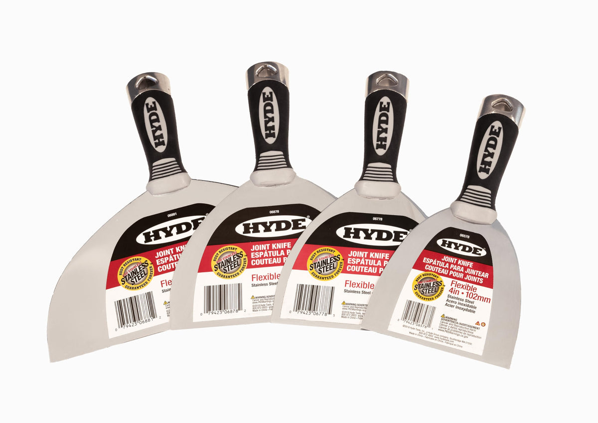 Hyde 4, 5, 6, and 8 Inch Pro Stainless, Flexible, One-Piece, Rust Resistant, Metal Joint Knife with Hammerhead End & Ergonomic Comfort Grip Handle, Versatile in Many Home Improvement Tasks, 06893