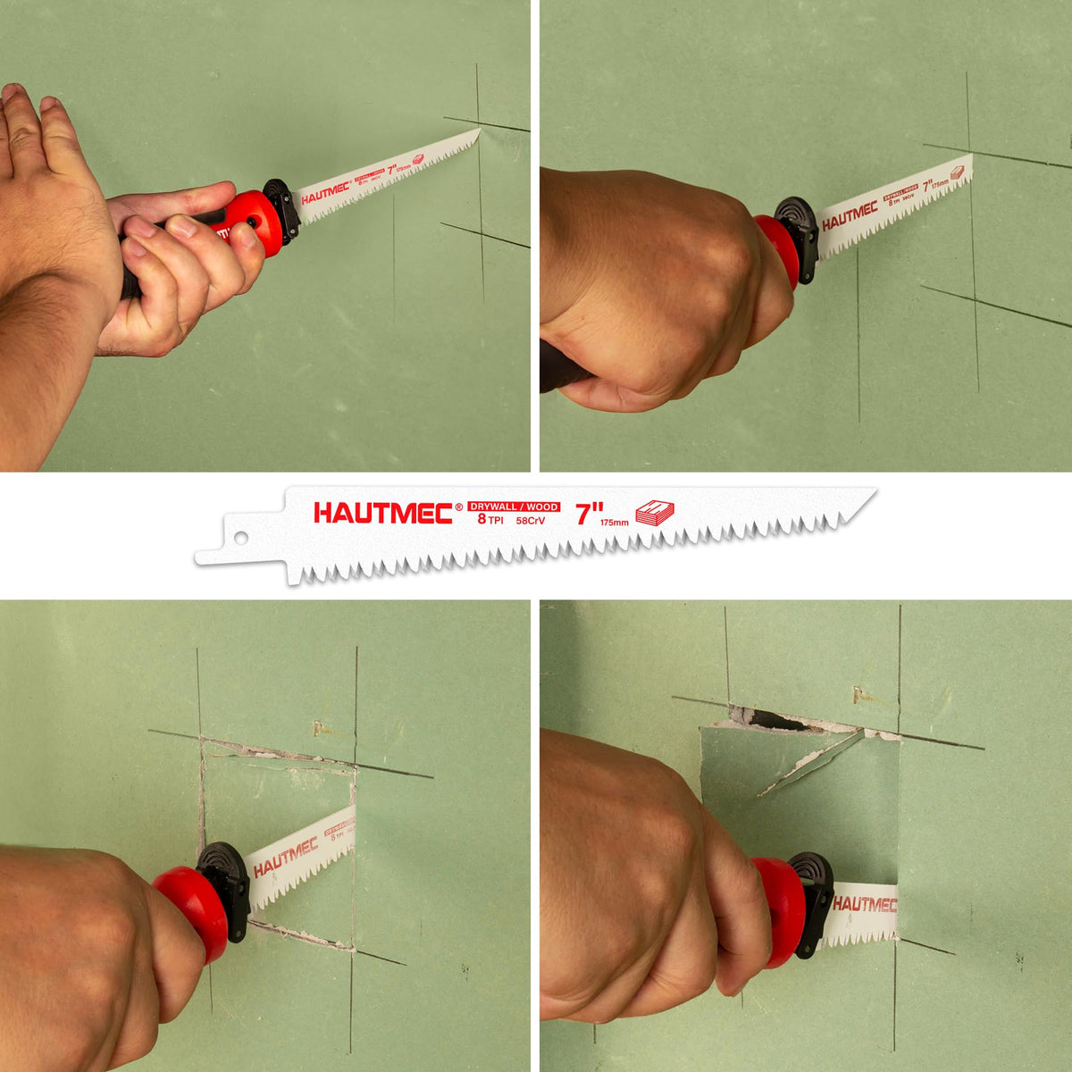 HAUTMEC 10-In-1 Multipurpose Hand Saw for Wood, Metal, Plastic & Drywall, Compact Hacksaw with Tool-Free Blade Change, Self-Locking Handle, Blade Storage Box & 10 Professional Saw Blades – HTHSH25032