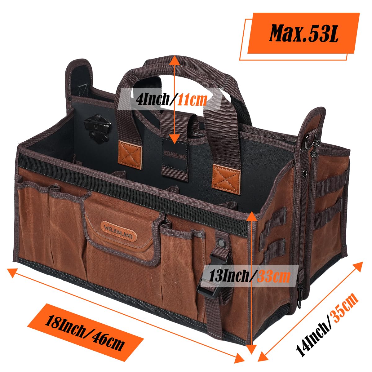 WELKINLAND 21-Pockets Waxed Canvas Tool Tote, 18-Inch Electrician Tool Bag