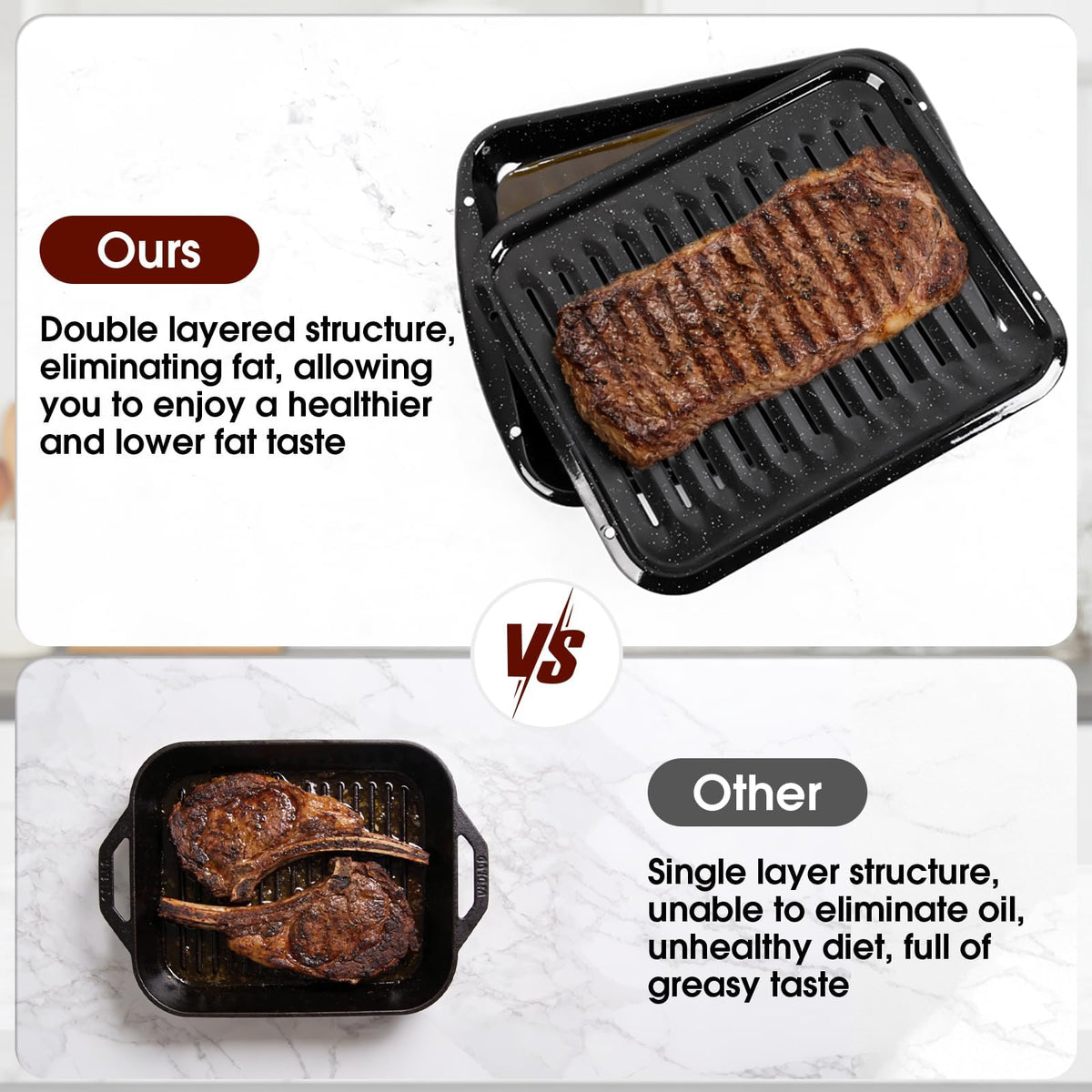 VANKUTL Broiler Pan for Oven – 16.75"×13" Non-Stic