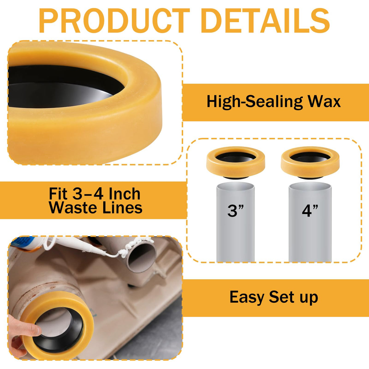 10 Pack Toilet Wax Ring Extra Thick Toilet Bowl Wax Ring Gasket Fits 3-inch and 4-inch Waste Line—Effectively Prevent Gas, Odor and Watertight Leakage Toilet Wax Ring Kit for New Install Re-seat