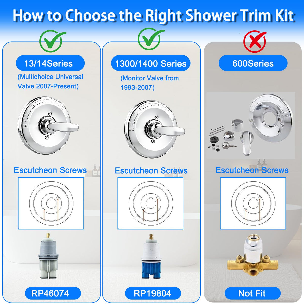 Replacement for Delta 13/14 Series Shower Trim Kit, Shower Cover Plate with Handle (Valve& Catridge Not Inclued) (1