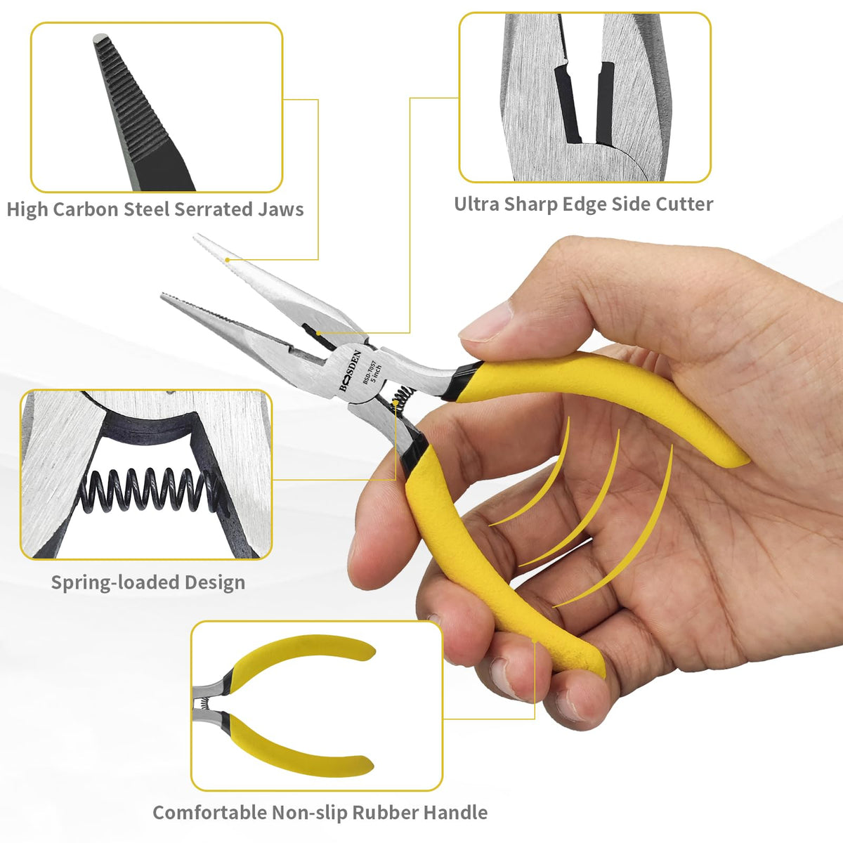 BOOSDEN 5 Inch Small Needle Nose Pliers Set, 5 Pack Jewelry Pliers