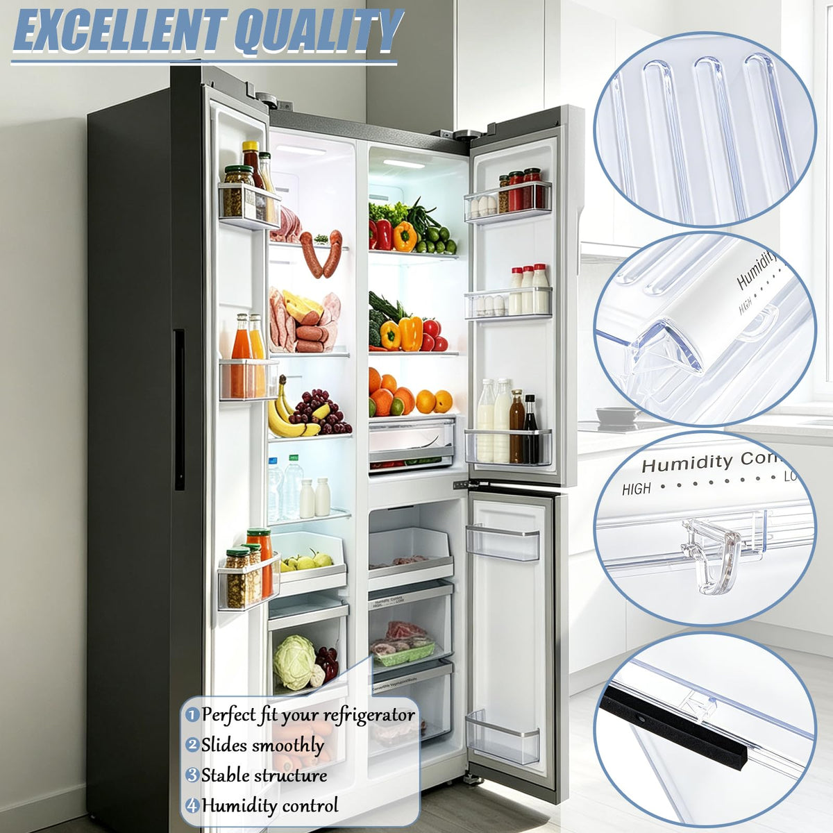 2188656 Crisper Bin (Upper) Replacement for Whirlpool Refrigerator, Refrigerator Drawers, Kenmore Whirlpool Fridge Crisper Drawer Replacement Part WP2188656, 2188656, Thicker, Clear