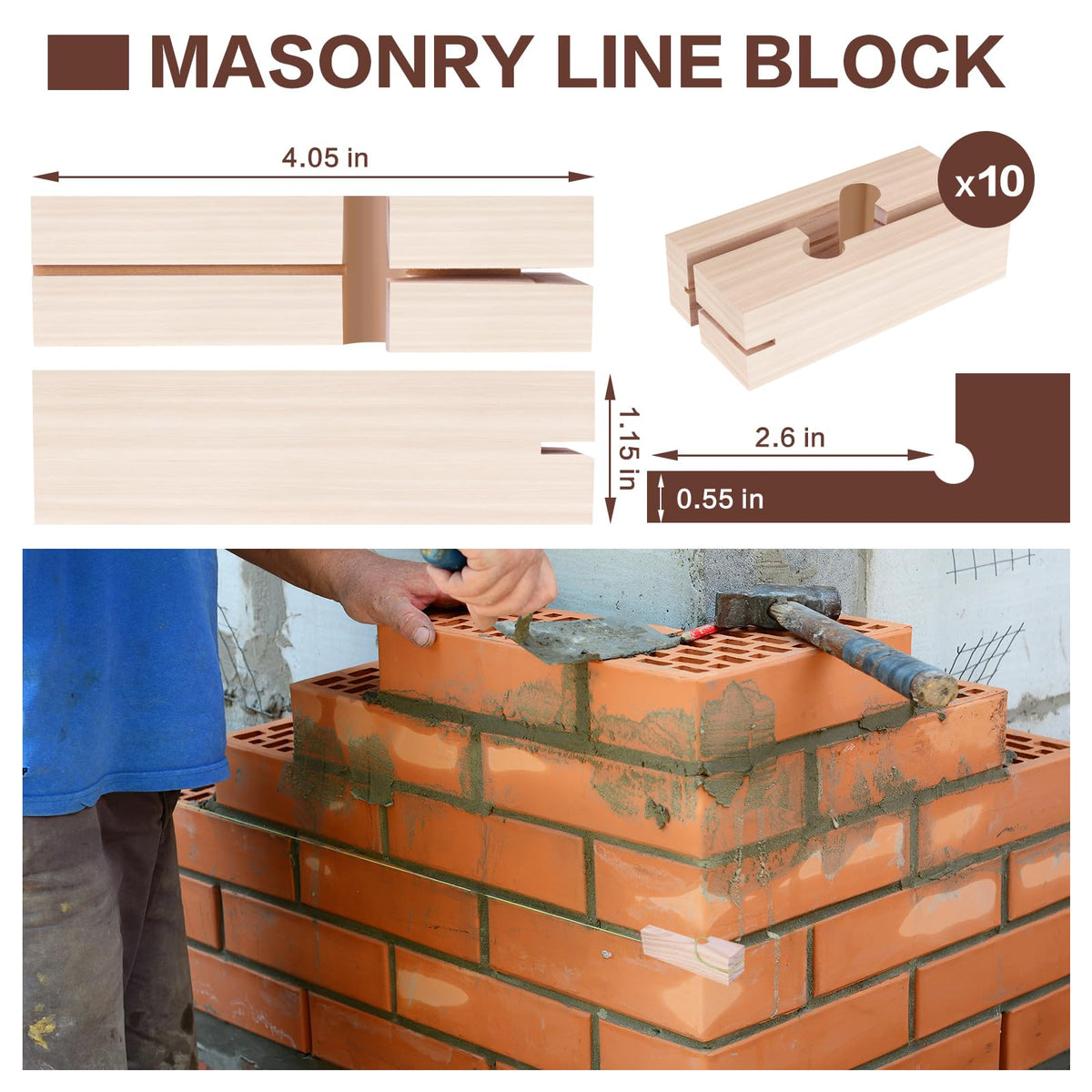 stufool 20 Pcs Masonry Line Blocks, Masonry String Lines Concrete Blocks for Masonry Tools