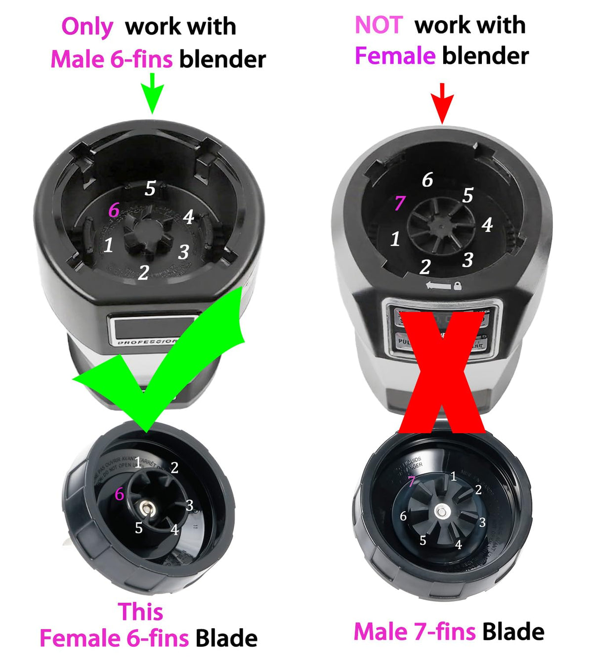 [Upgrade] Replacement 6-Fins Female Blender Blade Parts Compatible with Ninja Auto iQ Blenders. [4Inch Female Fins ONLY]