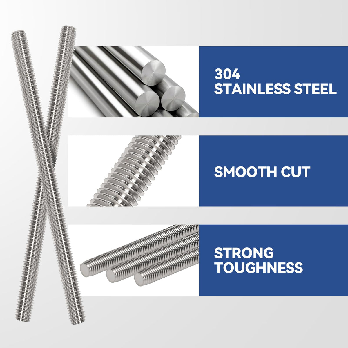 Arwnnklo 12 Pcs 304 Stainless Steel M6 Threaded Rod,12"(305mm)