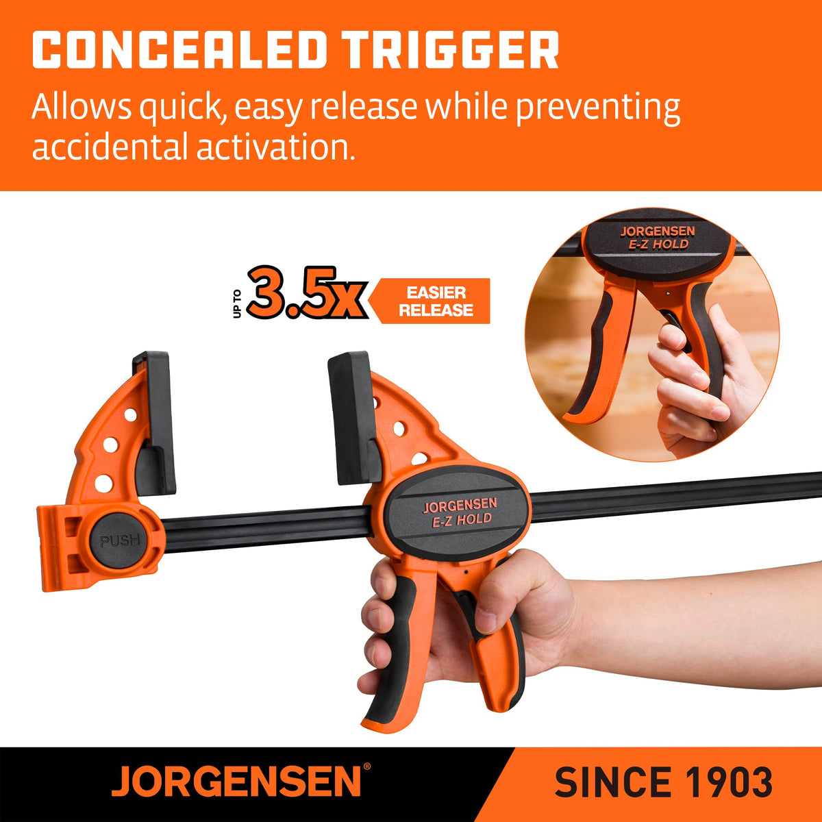 Jorgensen 36" E-Z Hold Medium-Duty Bar Clamps, 400 lbs Load Limit, 2-Pack