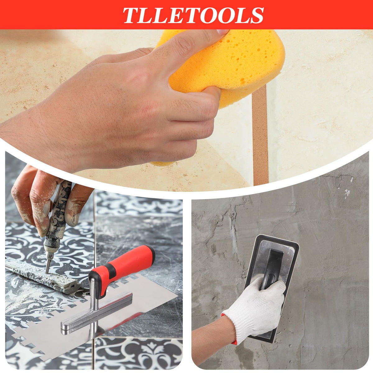 6 Pcs Tile Trowel Tools Set Include 3 Pcs Stainless Steel Square Notch Trowel, 1 Rubber Grout Float and 2 Grout Sponge for Masonry Tiling Tools and Flooring Installation