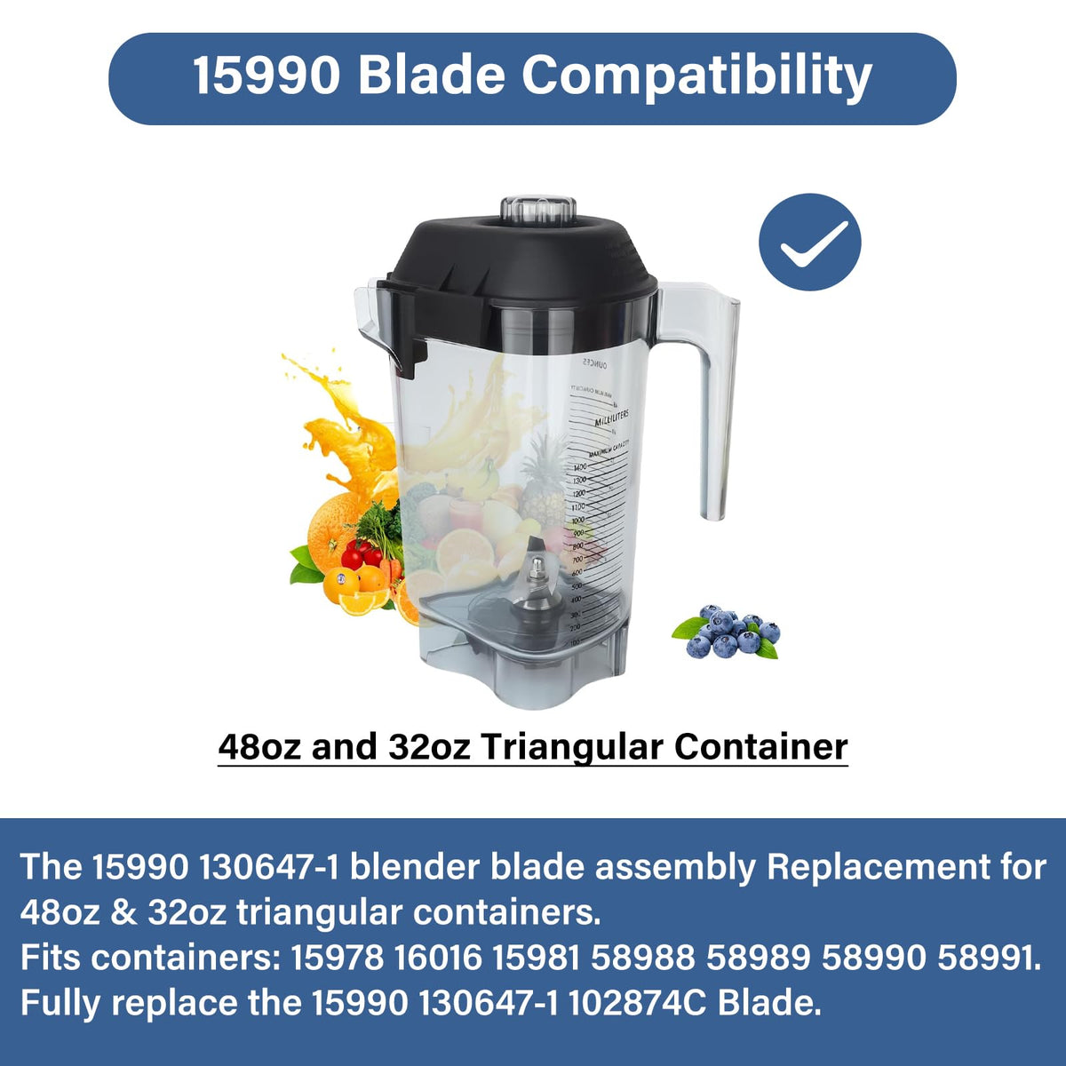 15990 adv Blender Blade Assembly Replacement for 15978 Triangular Pitcher