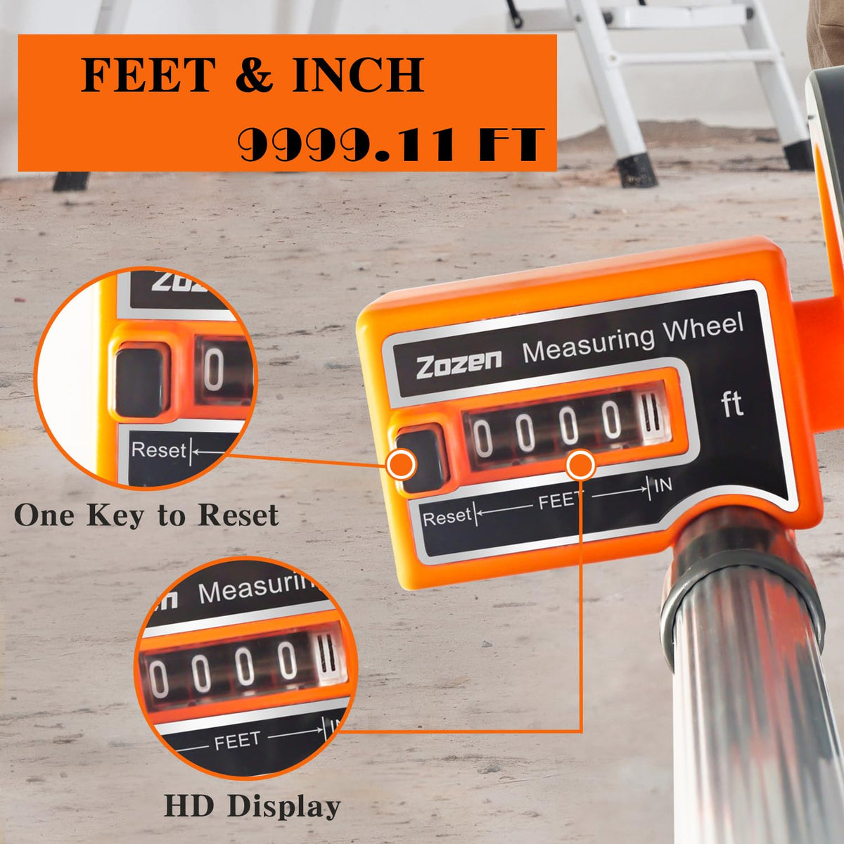 Zozen 4-Inch Measuring Wheel in Feet and Inches,Tape Measure Include,Orange