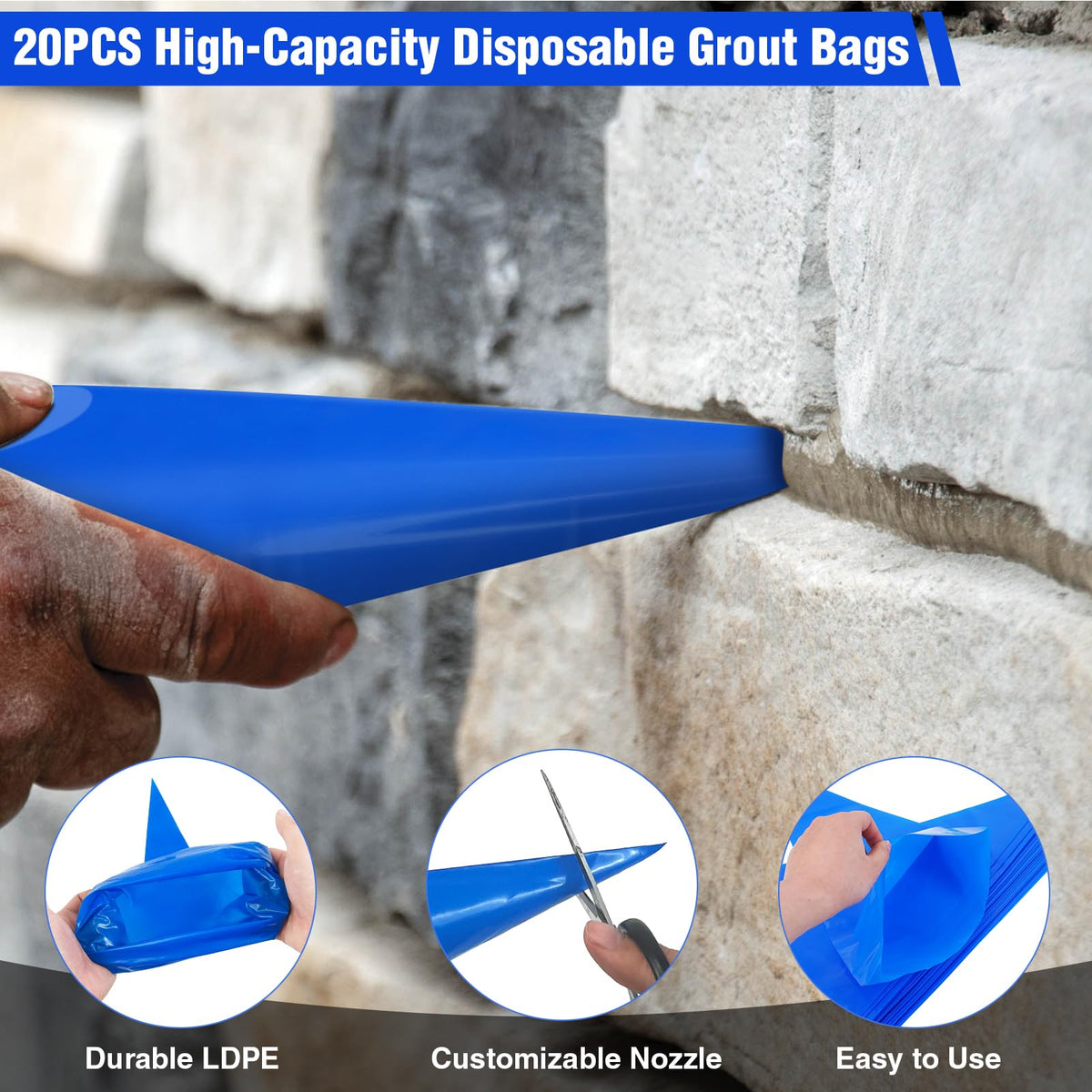Konvixon 7-Size Brick Jointing Tools & 20 Pcs Masonry Mortar Grout Bags Kit