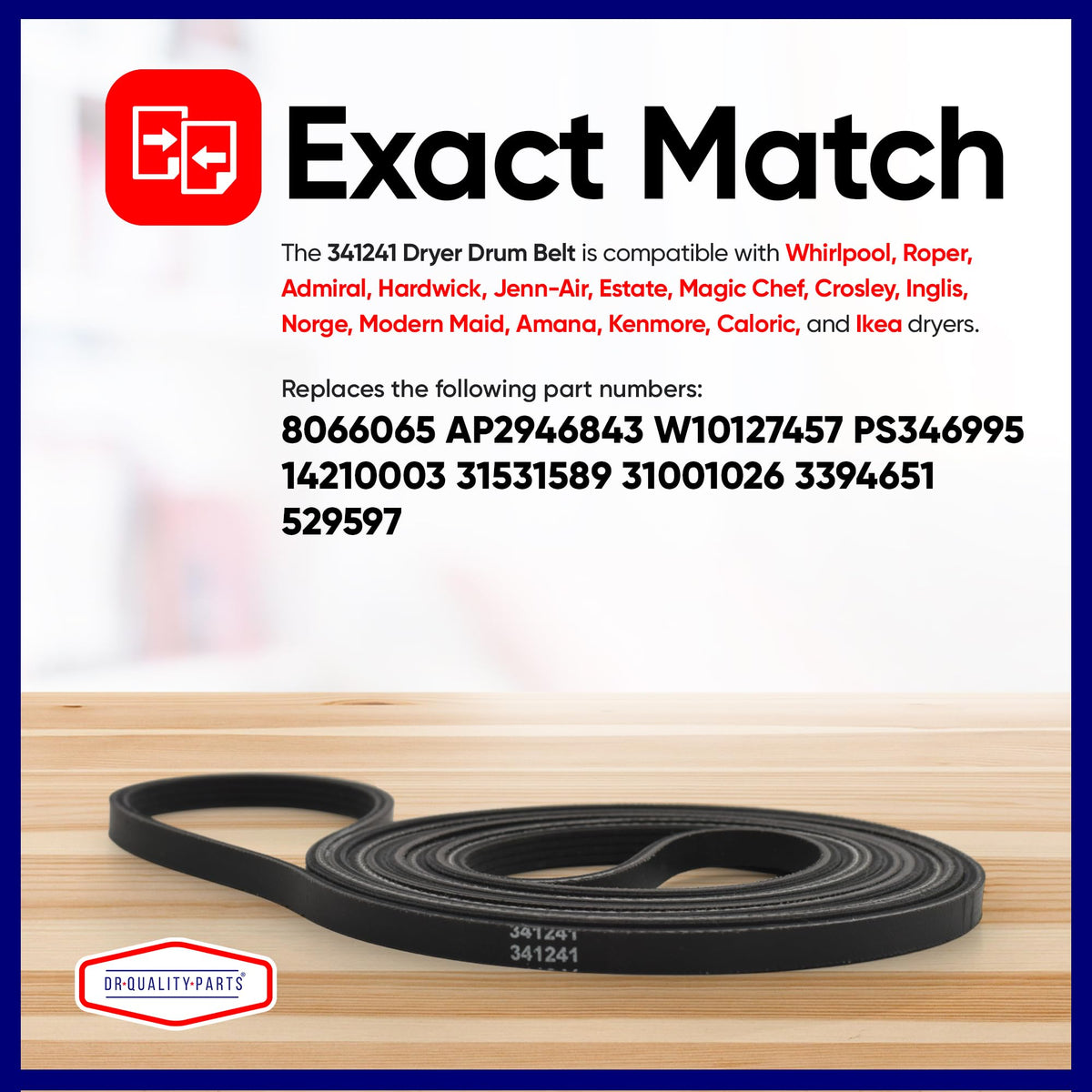 Dr Quality Parts 341241 Dryer Drum Belt Replacement for Whirlpool & Kenmore