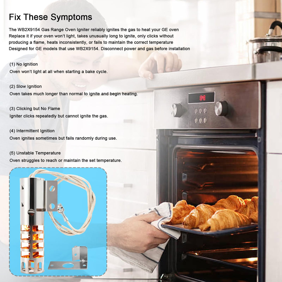 WB2X9154 Oven Igniter Compatible with GE Round Gas Range Igniter Replacement Parts WB13K10027 WB13K3 PS243425 AP2014008