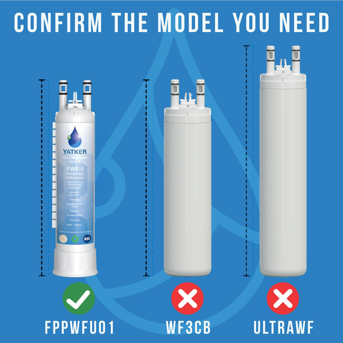 Yatker FPPWFU01 Water Filter Replacement 2 Packs