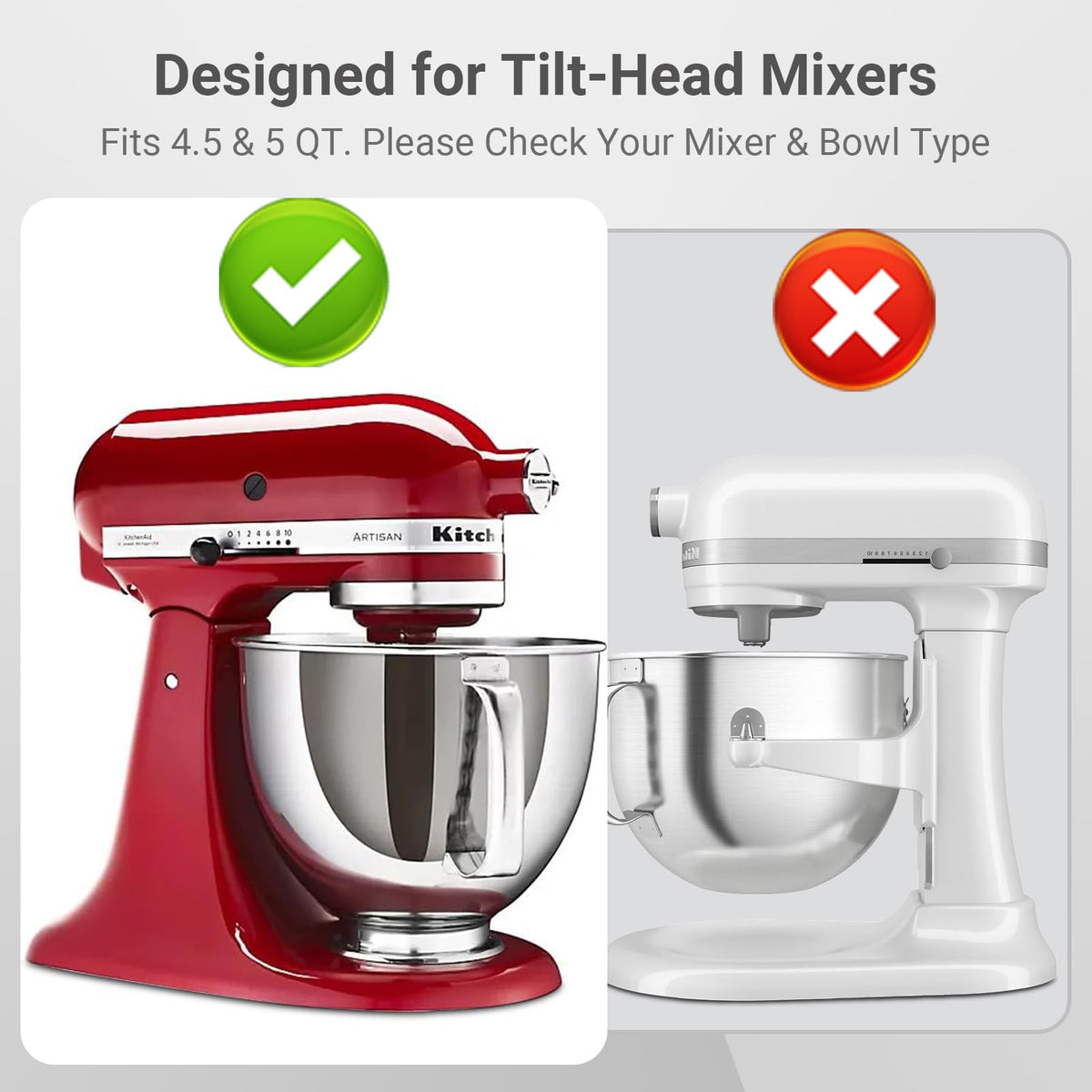Stainless Steel Flex Edge Beater Replacement for 4.5-5 QT KitchenAid Tilt-Head Stand Mixer, Dual Silicone Scrapers Flat Paddle Attachment, Dishwasher Safe & Chip-Resistant