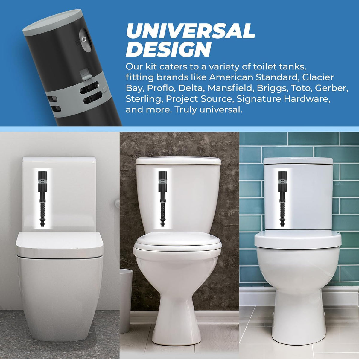 Toilet Fill Valve Replacement, Adjustable 8.7" to 12.2" Toilet Tank Fill Valve, Easy Install, Fix Running Toilet, Quiet Refill, Fits Most Standard Toilets (1 Pack (Single Replacement))