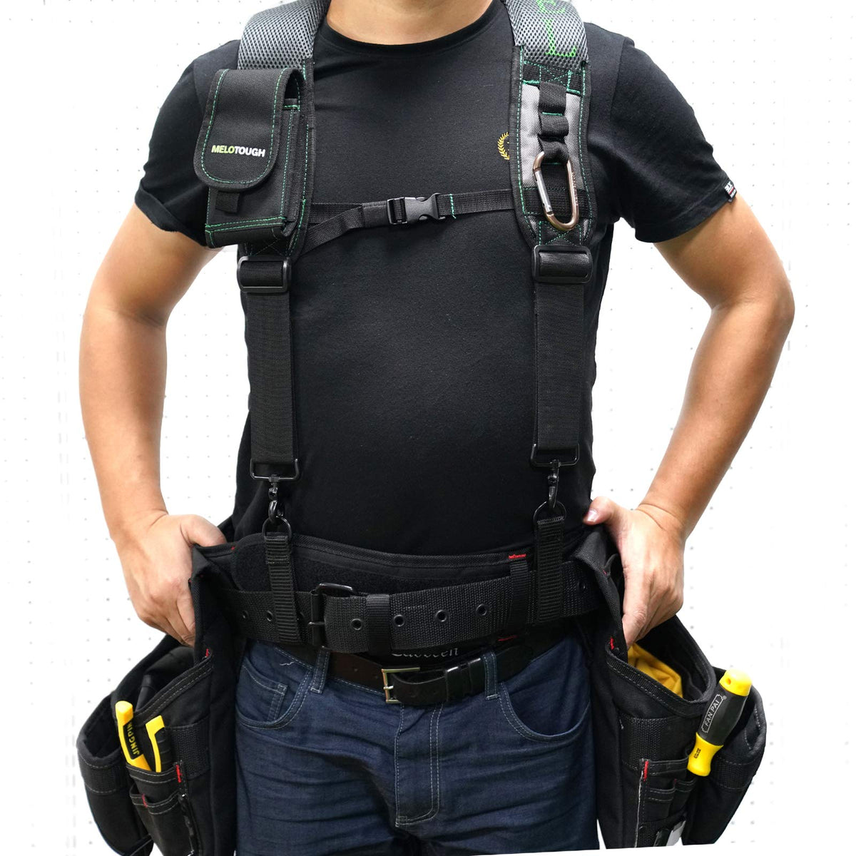 MELOTOUGH Gel Tool Belt Suspenders Work Belt Suspenders with Gel shoulder pad for Electrican/Construction/Farmer (Trigger Snap Hook end work Suspenders)