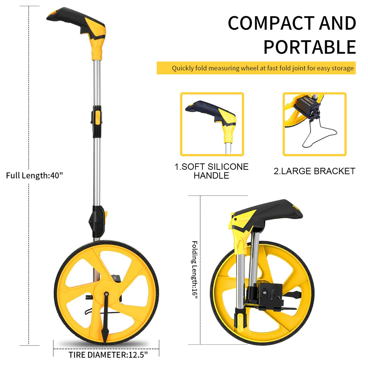 Zozen Measuring Wheel in Feet and Inches, Double Collapsible, Mechanical