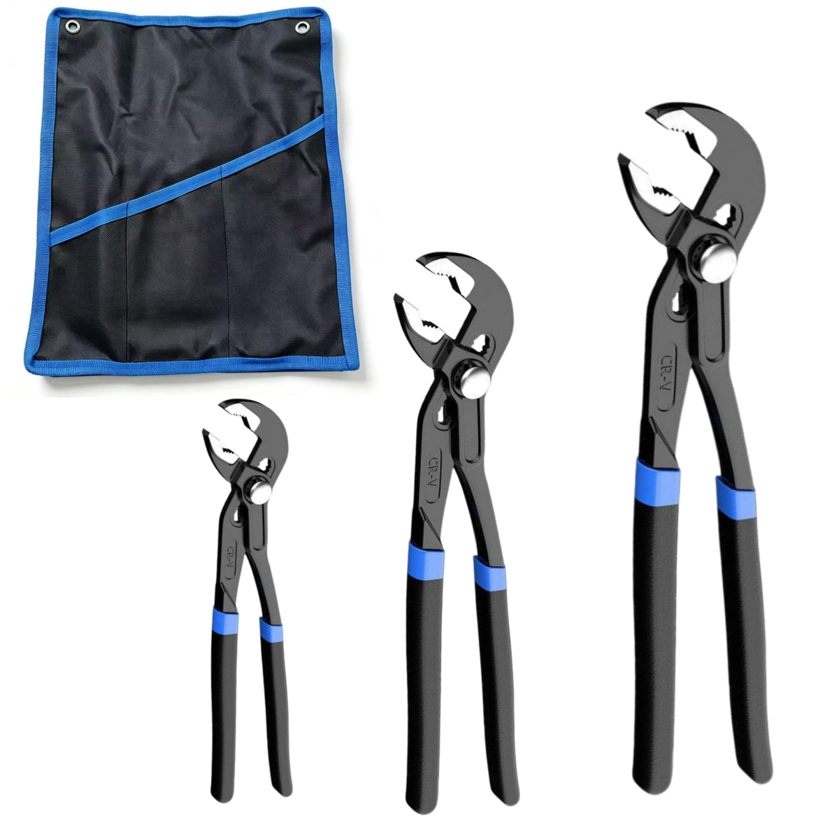 Channel Locks Plier Set of 3, Quick Adjust Groove Joint Pliers Set 7-inch, 10-inch, 12-inch, Groove Wrench Plier, Water Pump Pliers, Durable CR-V Steel Tongue