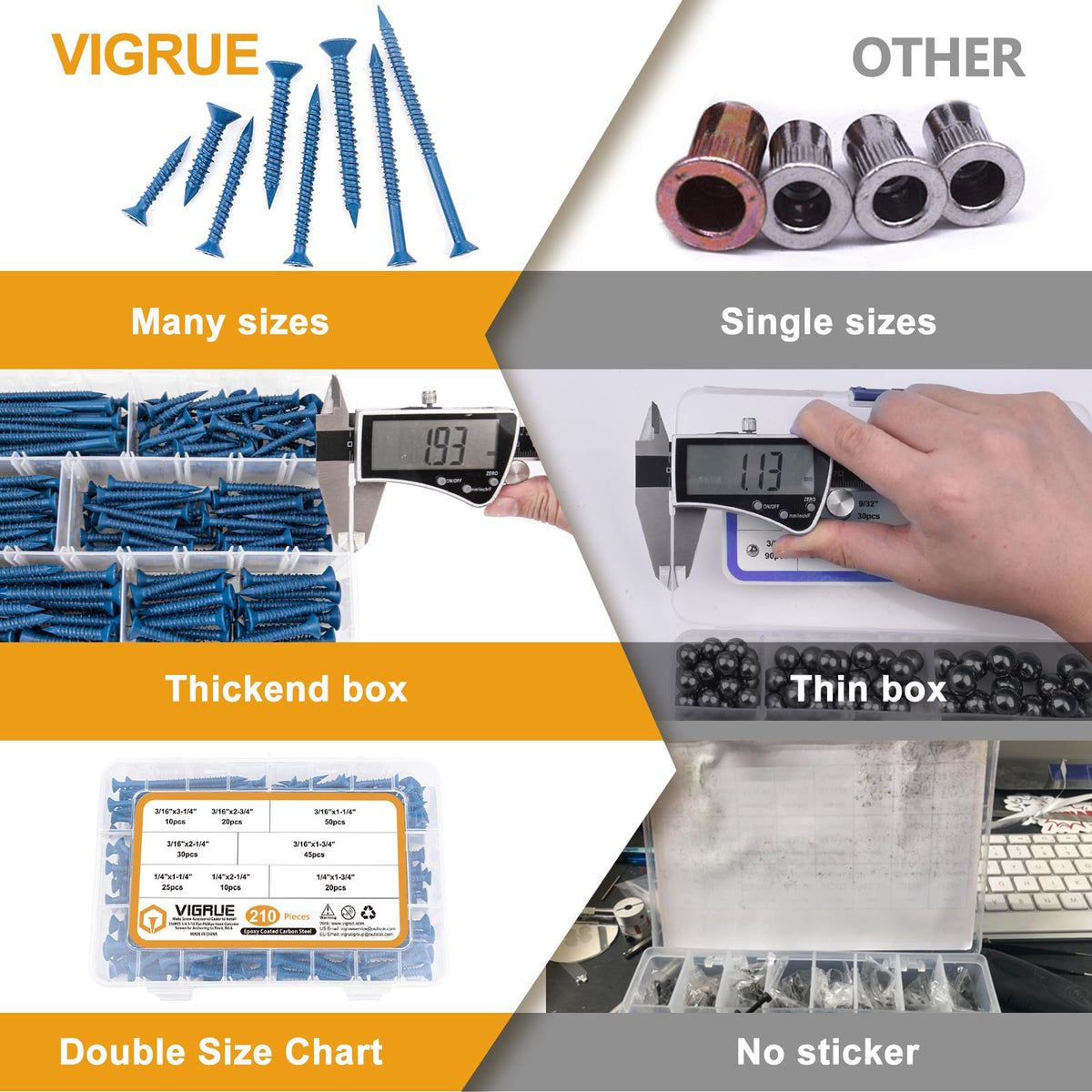 VIGRUE 1/4" 3/16" Concrete Screws Assortment Kit