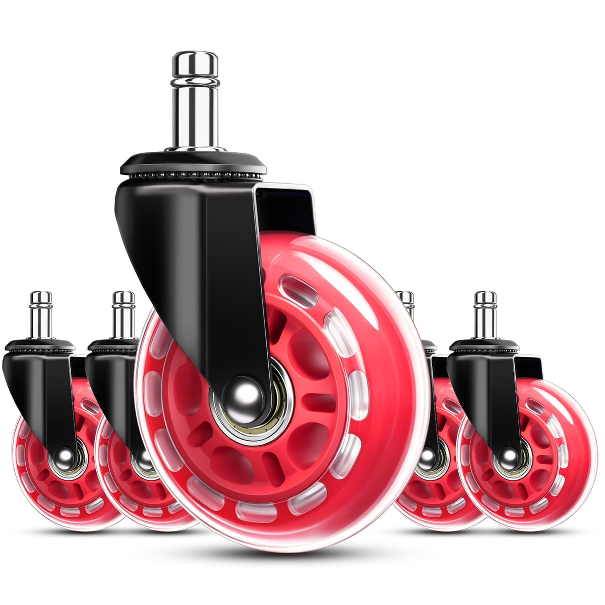 RidRed Office Chair Wheels - Replacement Rubber Wheels - Universal Fit 3 Inch Casters, Heavy-Duty Chair Casters, Noise Free, Fits 98% Chair, for All Floor (5)