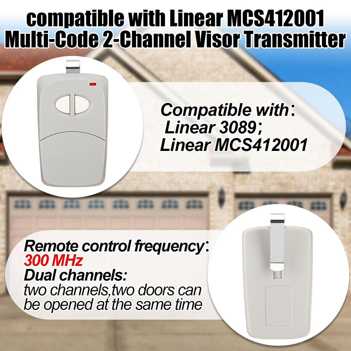 Kingdder 2 Pcs 2 Channel Gate Opener Compatible with Multicode Linear