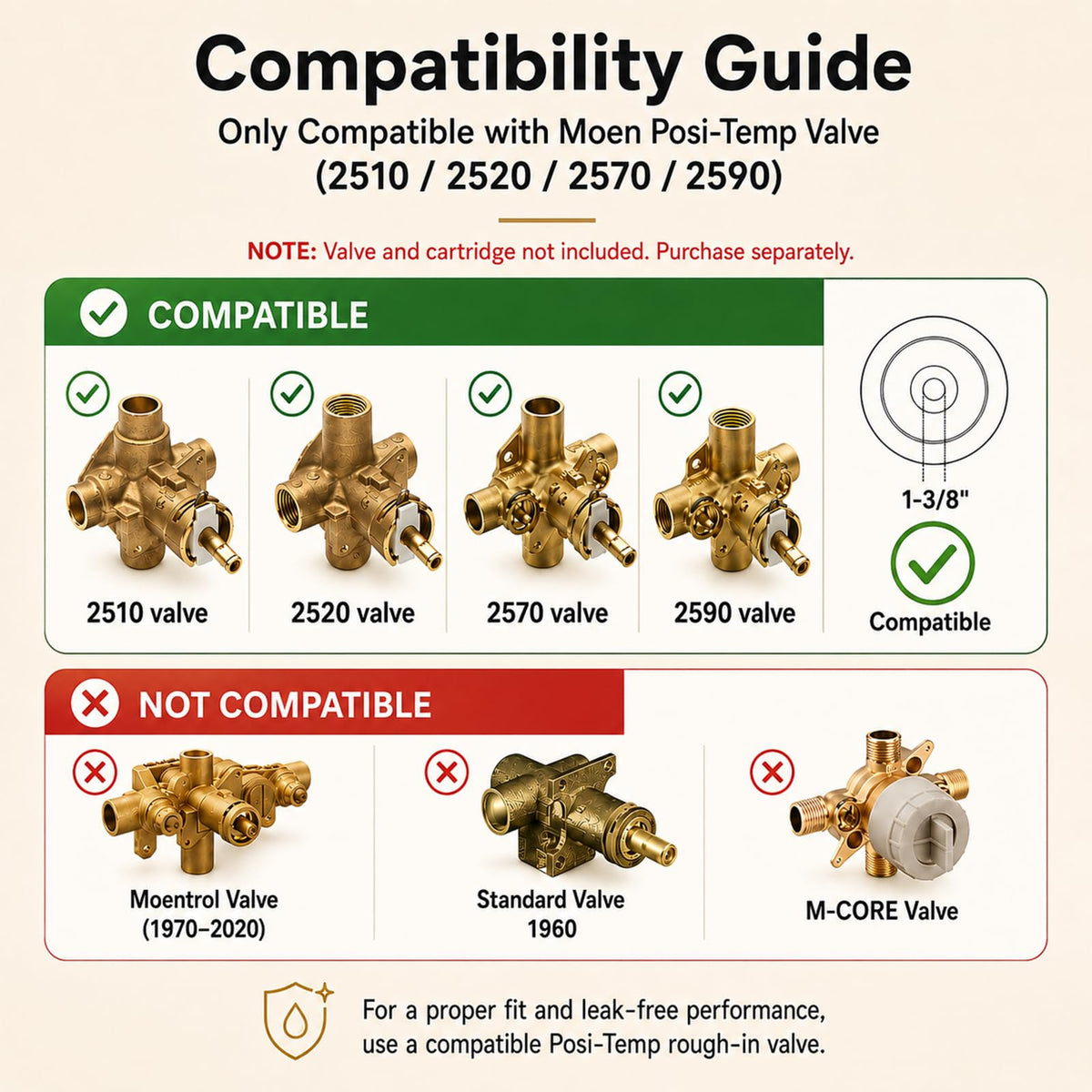 Compatible with Moen Posi-Temp Valve Shower Trim Kit,Replacement for 2510, 2520, 2570, 2590 Valve Shower Faucet Set,Brushed Gold (Valve and Cartridge Not Included)