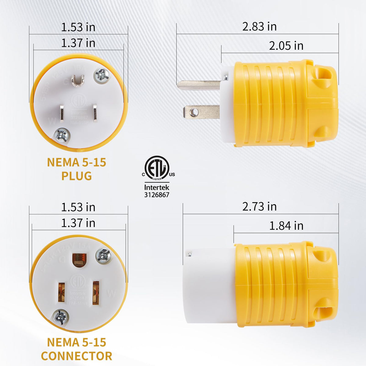 Suplevel Extension Cord Male Ends 10 Pack, NEMA 5-15P Replacement Plug