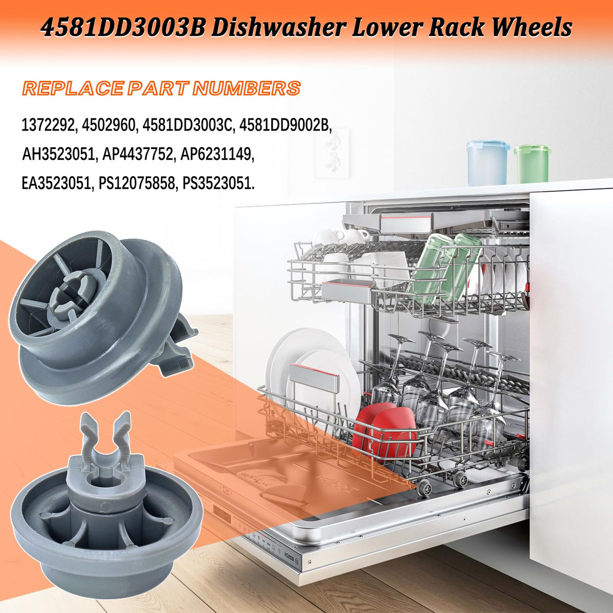 4581DD3003B Dishwasher Lower Rack Wheels 4581DD3003C for LG Dishwasher Lower Dishrack Roller Assembly Replacement Parts 4581DD9002B, PS3523051, PS12075858 (4Pcs)