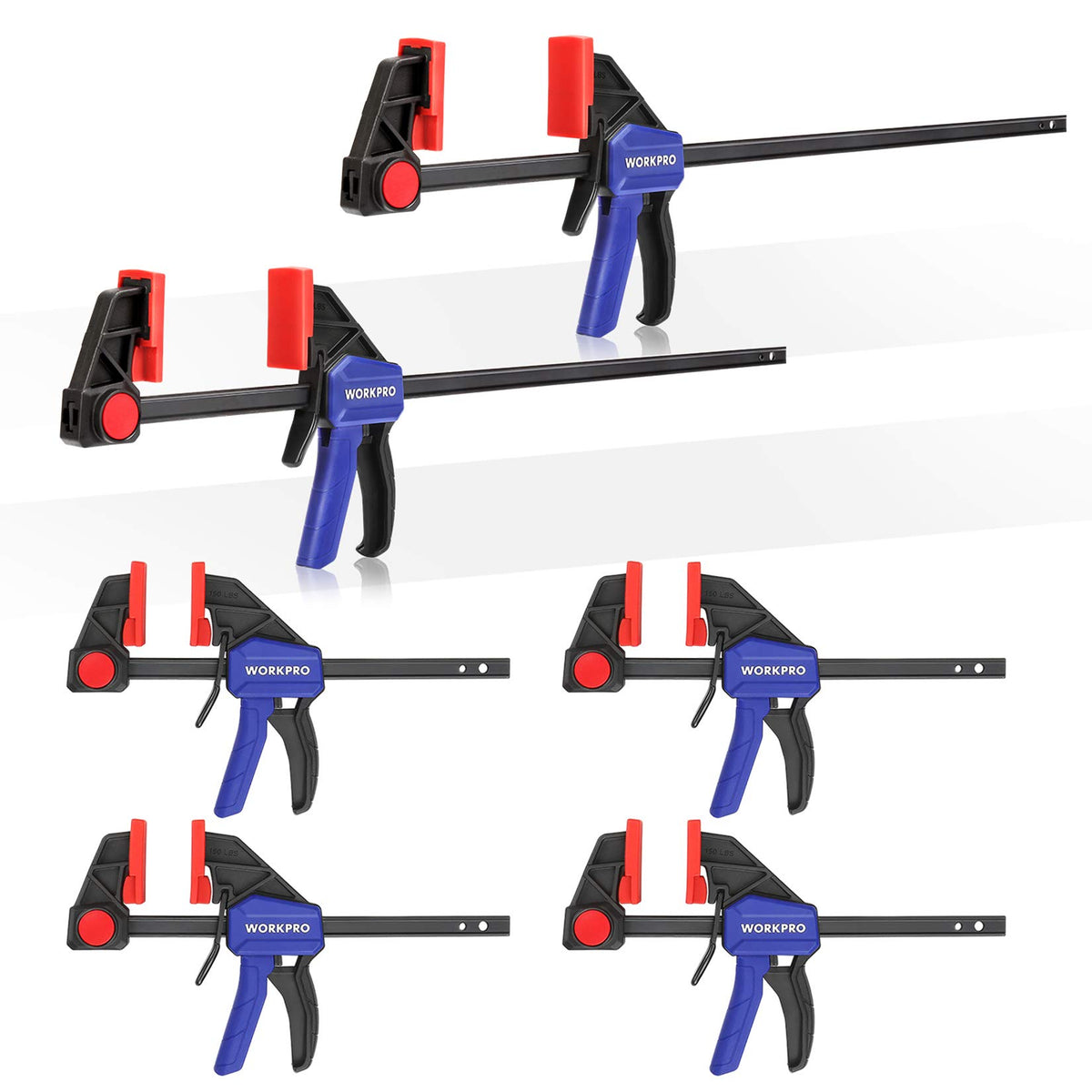 WORKPRO 6-Pack Bar Clamps for Woodworking, 6" (4) & 12" (2) F Clamps, Blue